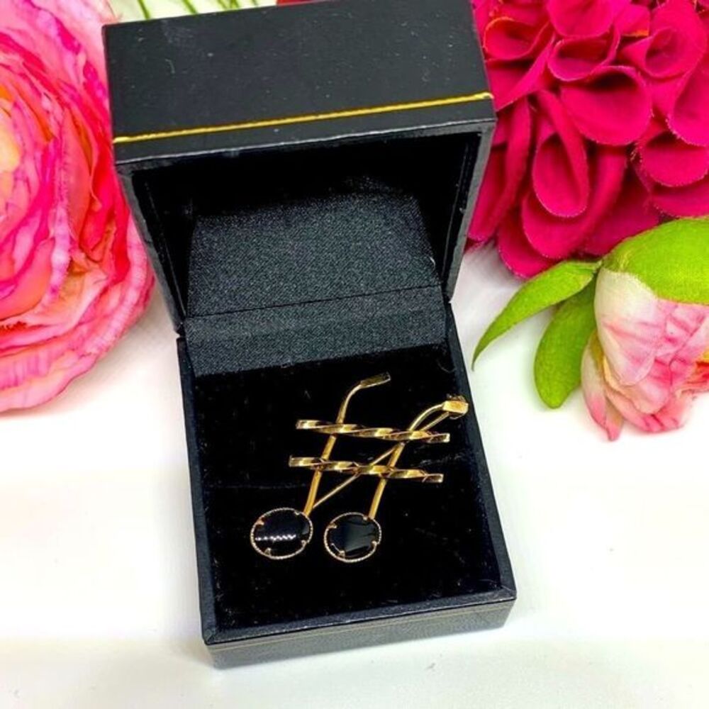 VINTAGE⚜️RONCI 12K ONYX Gold Filled Music Note Brooch